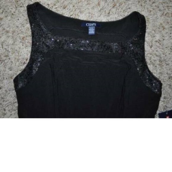 Womens Party Dress Black Chaps A-Line Medium Sequined Sleeveless Jersey Holiday - Picture 3 of 6
